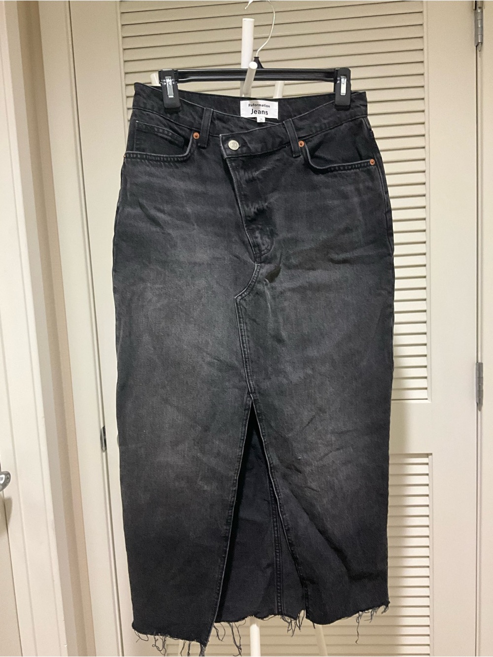 Nila Black Denim Midi Skirt with Front Slit